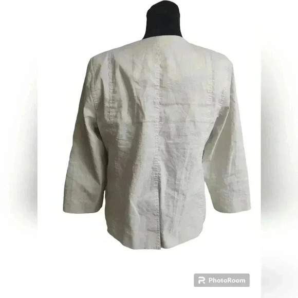 Eileen Fisher Jacket Polished Ramie Moto Style 3/4 Sleeves Full Zip Stretch - Picture 3 of 6